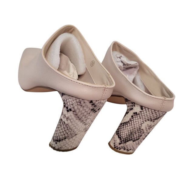COUTGO Women's Square Toe Mules Snakeskin High Heel Ankle Boots Beige Size 10 - Picture 4 of 11